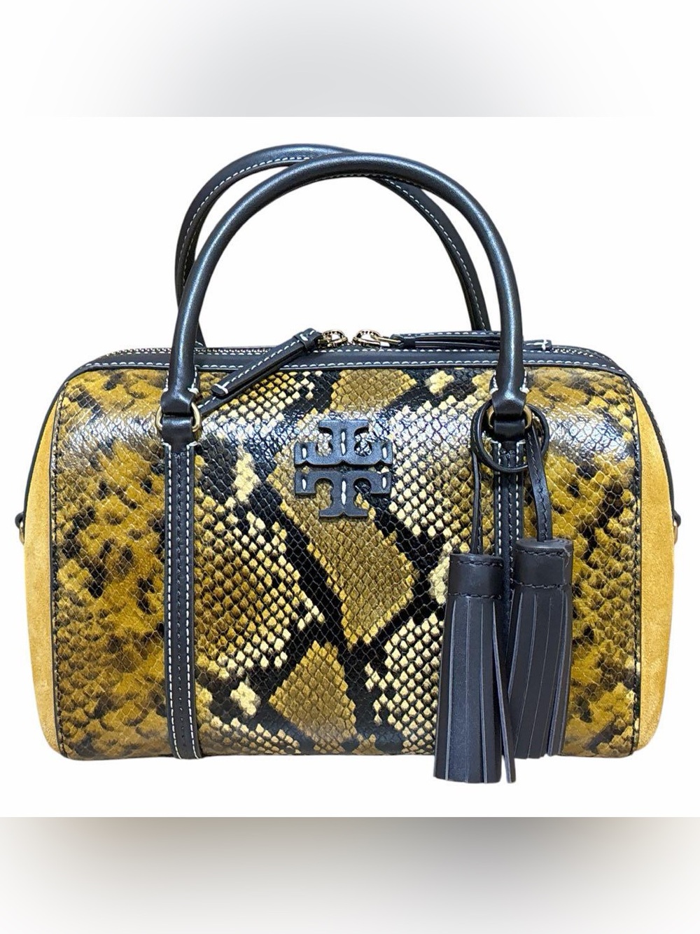 Tory Burch Tan and Black Snake Print Satchel